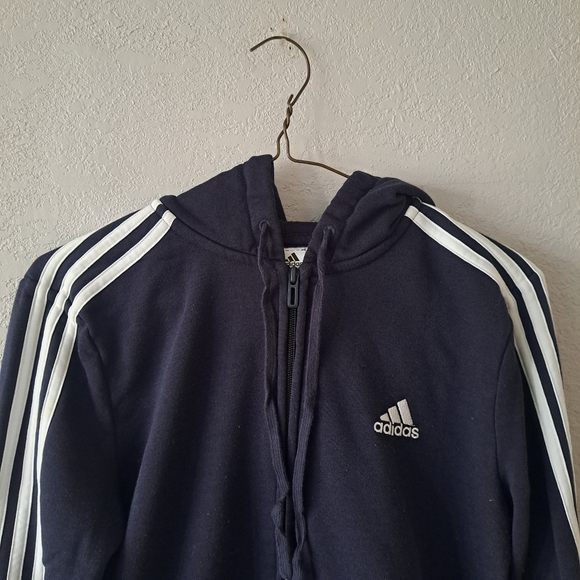 Adidas Women's Essentials Navy Blue Zip-Up Sweatshirt - Picture 2 of 5
